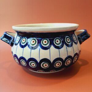 Boleslawiec Hand Made Polish Pottery  Handled Bowl Marked
